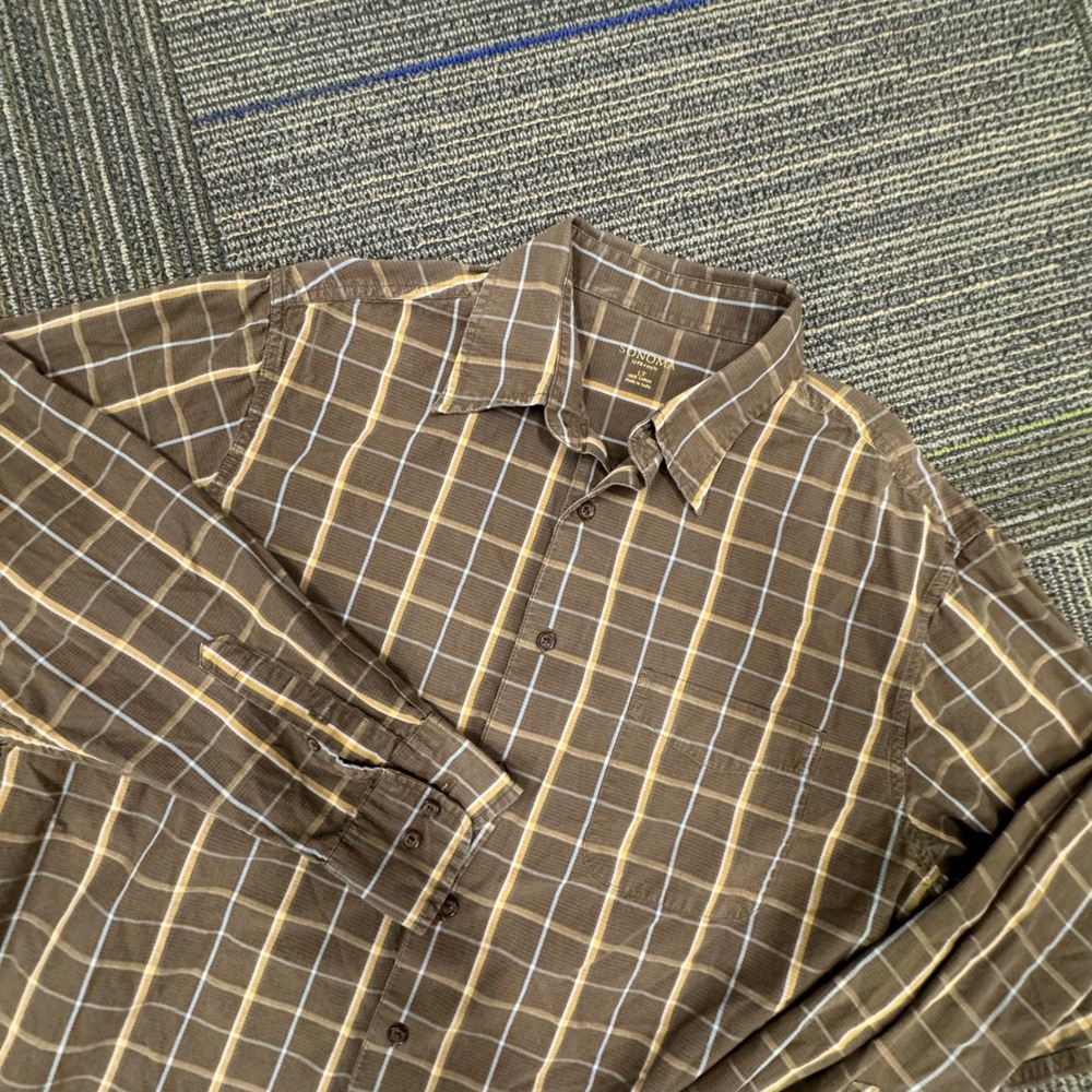 Sonoma Life + Style‎ Mens Brown Plaid Long Sleeve Button Up Shirt